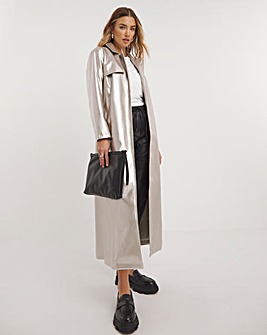 Silver Metallic PU Trench