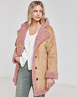 Tan Longline Contrast Shearling Aviator