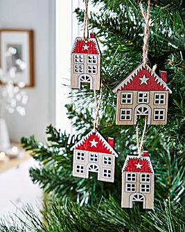 Gisela Graham Wooden House Baubles - Set of 8