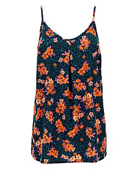 Green/Orange Floral Woven Strappy Cami