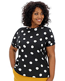 Spot Drop Sleeve Top with Curved Hem