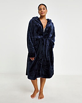 Chelsea Peers Fluffy Fleece Hooded Dressing Gown Navy