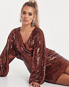 Premium Super Stretch Sequin Dress with Exaggerated Sleeve