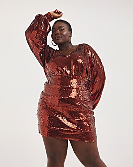 Premium Super Stretch Sequin Dress with Exaggerated Sleeve