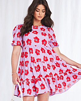 Emma Mattinson Red Floral Tiered Waffle Smock Dress