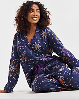 Cyberjammies Fireworks Print Wide Leg Pyjama Set Navy Mix