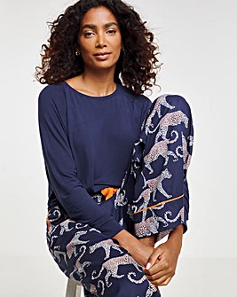 Cyberjammies Slouch Top and Leopard Print Wide Leg Pyjama Set Navy Mix