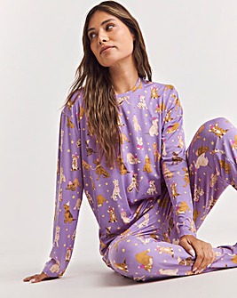 Chelsea Peers Jersey Party Dogs Print Crew Pyjama Set