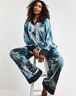 Chelsea Peers Velour Moon and Stars Pyjama Set With Exaggerated Cuffs