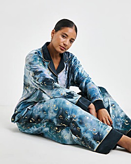 Chelsea Peers Velour Moon and Stars Pyjama Set With Exaggerated Cuffs