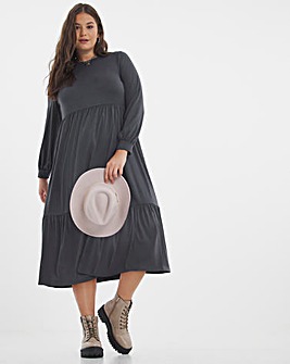 Charcoal Supersoft Tiered Smock Midi Dress