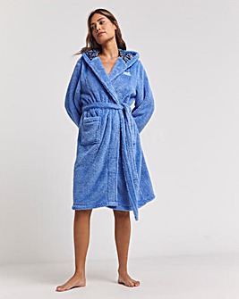 Joe Browns Cosy Fleece Hooded Gown Blue