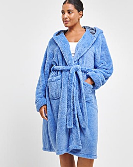 Joe Browns Cosy Fleece Hooded Gown Blue