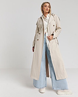 Neutral Linen Trench with Jersey Hood