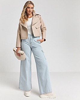 Tan Cropped Faux Leather Trench