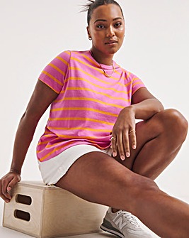 Orange Stripe Pink Crew Neck Tee