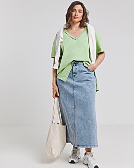 Green Oversized Exposed Seam V Neck T-Shirt