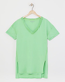 Simply Be Green Oversized Exposed Seam V Neck T-Shirt