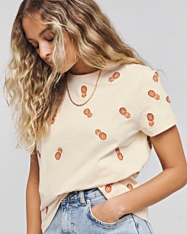 Ecru Mini Pineapple Embroidered T-Shirt