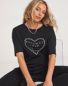 Black Runaway Love Oversized Lace Trim Tee