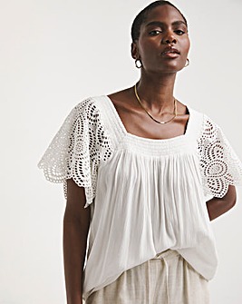 Square Neck Crochet Sleeve Top