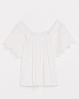 Square Neck Crochet Sleeve Top