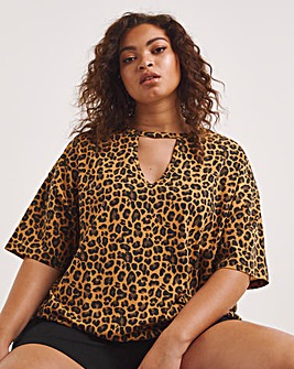 Leopard Print Longline Cut Out V Tee