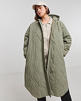 Khaki Double Onion Quilted Hybrid Jacket / Gilet