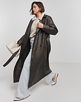 Washed Black Worn Look PU Trench