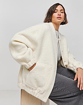 Cream Brushed Faux Wool Bomber