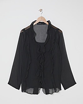 Black Tie Detail Ruffle Blouse