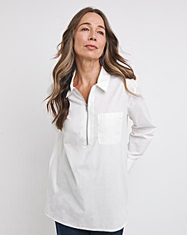 Cotton Poplin Zip Detail Shirt