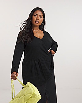 Black Ribbed Soft Touch Mock Wrap Top