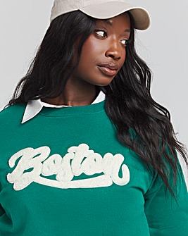 Dark Green Boucle Slogan Sweatshirt