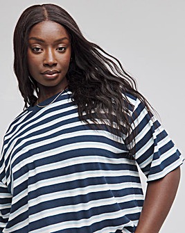 Blue Stripe Oversized Slouchy Crew Neck T-Shirt