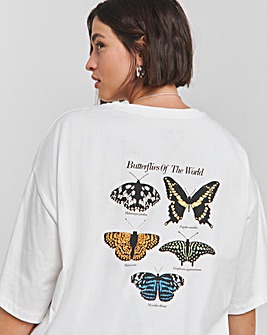 White Butterfly Back Graphic T-Shirt