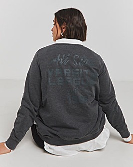 Black Acid Wash All Star Varsity Slogan Sweatshirt