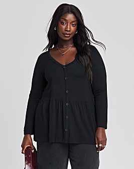 Black Button Front Peplum Longline Top