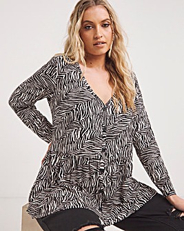 Zebra Button Front Peplum Longline Top