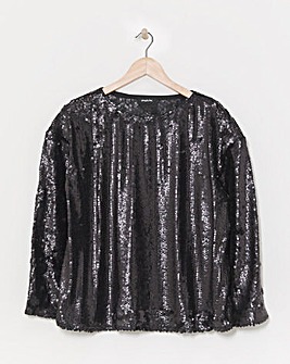 Black Flared Sleeve Matte Sequin Top