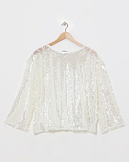White Flared Sleeve Sequin Top