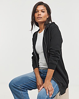 Black Core Zip Through Longline Hoodie