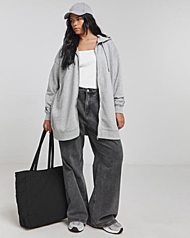 Grey Marl Core Zip Through Longline Hoodie