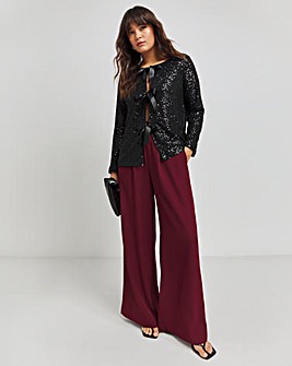 Black Linear Sequin Tie Front Cardi