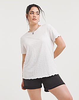 White Textured Jersey Frill Hem Top