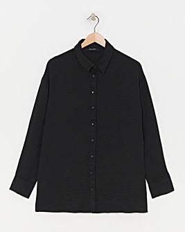 Womens Textured Oversized Long Sleeve Shirt - Black