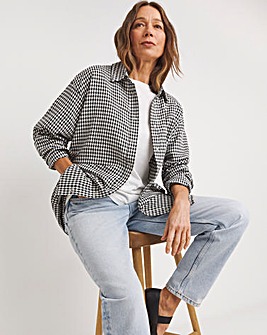 Twill Houndstooth Long Sleeve Shacket