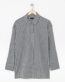 Twill Houndstooth Long Sleeve Shacket