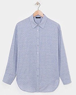 Womens Diamante Oversized Long Sleeve Shirt - Blue Stripe