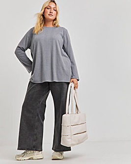 Grey Marl Soft Touch Ribbed Split Sleeve Top